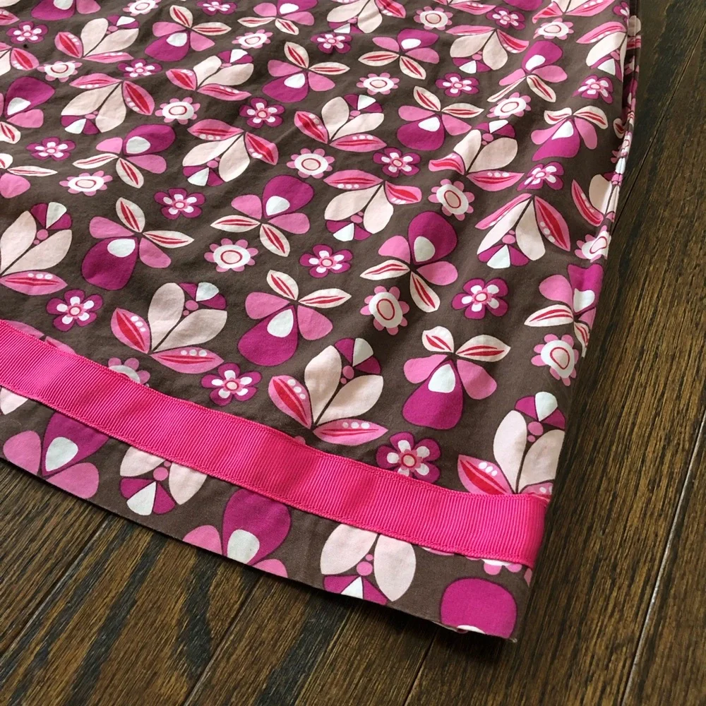 Hanna Andersson Girls 12 (150cm) Brown w/Pink Flowers Ruched Halter Shift Dress - Picture 3 of 11